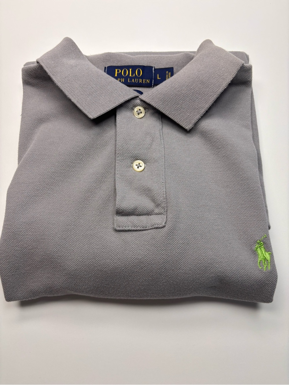 Ralph Lauren Polo Gray with Lime Pony Polo Size L Good Condition Classic Preppy